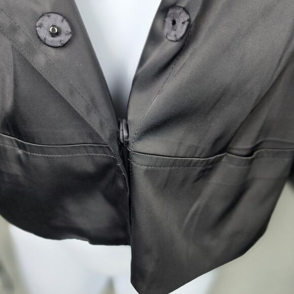 ECI New York Jacket Womens 12 Black Satin Big Collar Swing Crop Pockets Stretch - Picture 15 of 16